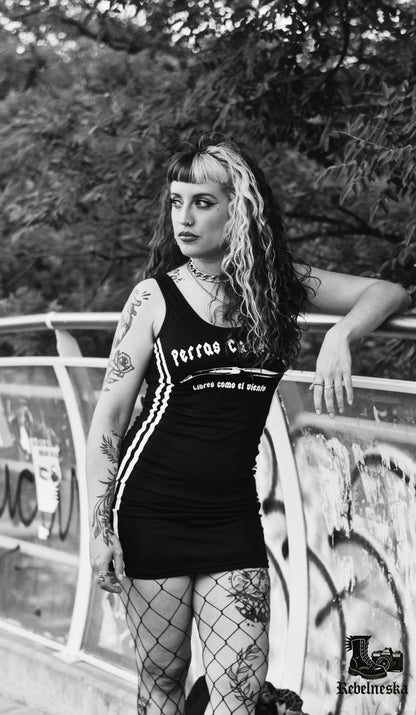 Vestido Negro rayas blancas