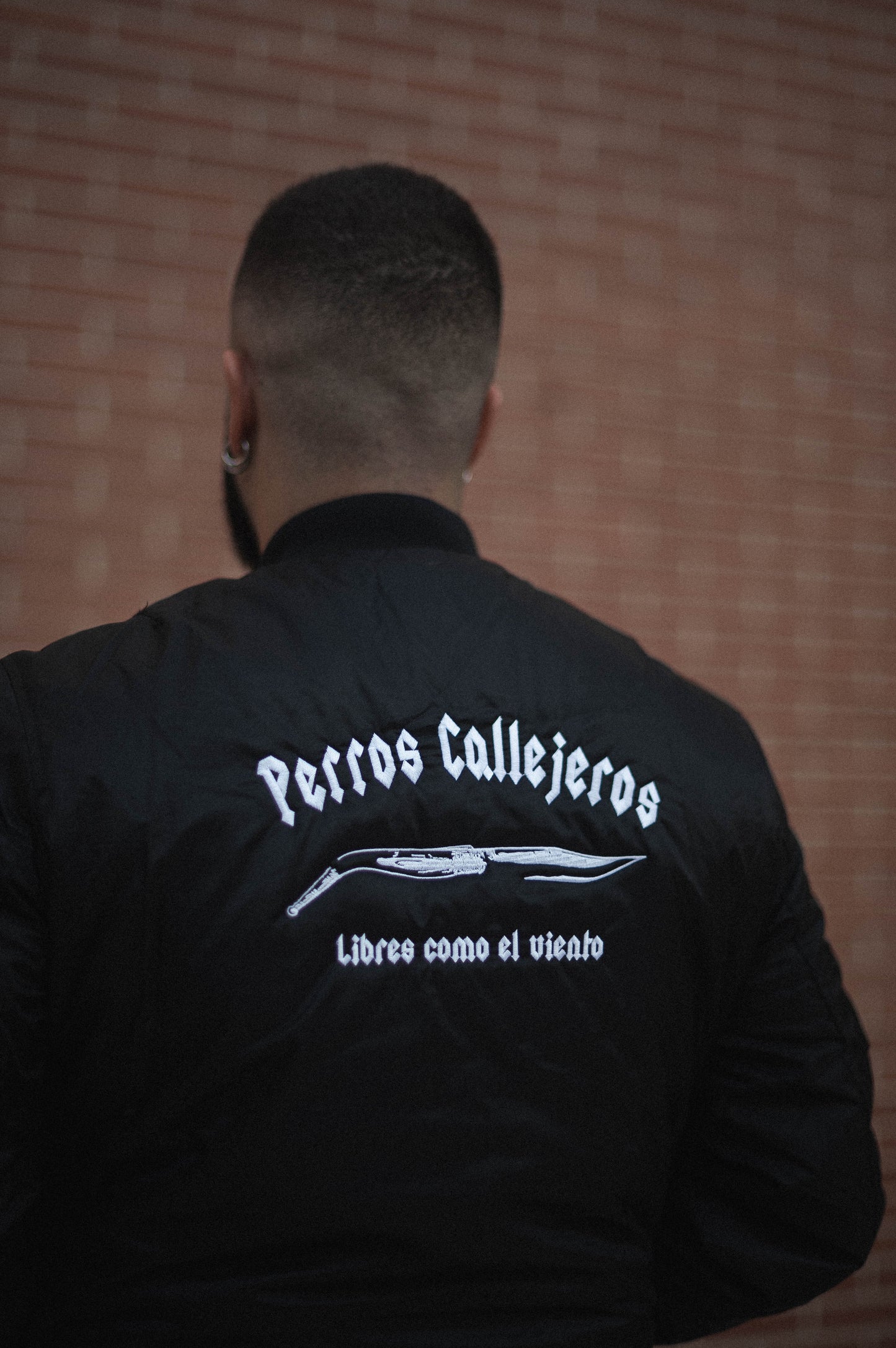 BOMBER NEGRA BORDADO DE PERROS CALLEJEROS