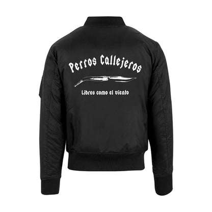 BOMBER NEGRA BORDADO DE PERROS CALLEJEROS